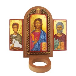 Домашен иконостас с Христос Вседържител, Свети Димитър и Свети Мина