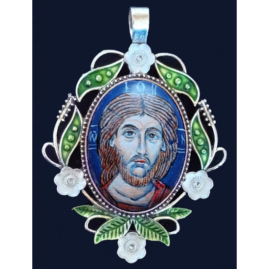 Медальон с ръчно рисувано изображение на Христос Пантократор