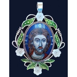 Медальон с ръчно рисувано изображение на Христос Пантократор