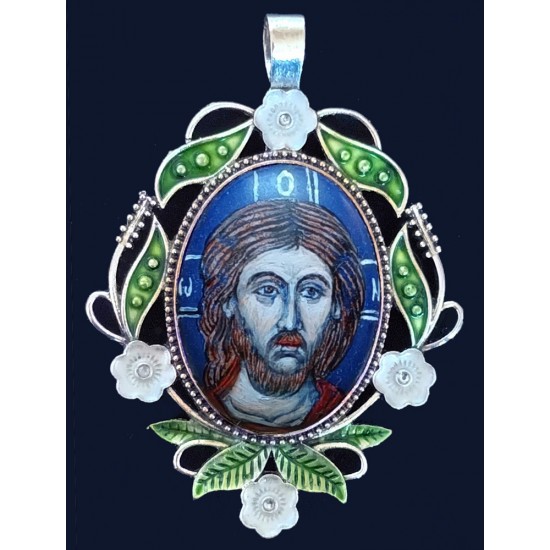 Медальон с ръчно рисувано изображение на Христос Пантократор