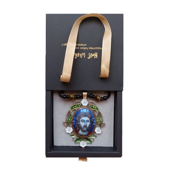 Медальон с ръчно рисувано изображение на Христос Пантократор