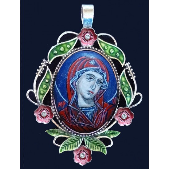 Медальон с ръчно рисувано изображение на Света Богородица