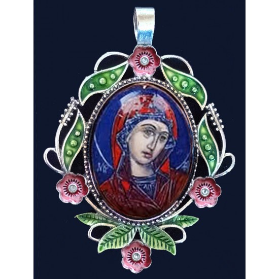 Медальон с ръчно рисувано изображение на Света Богородица