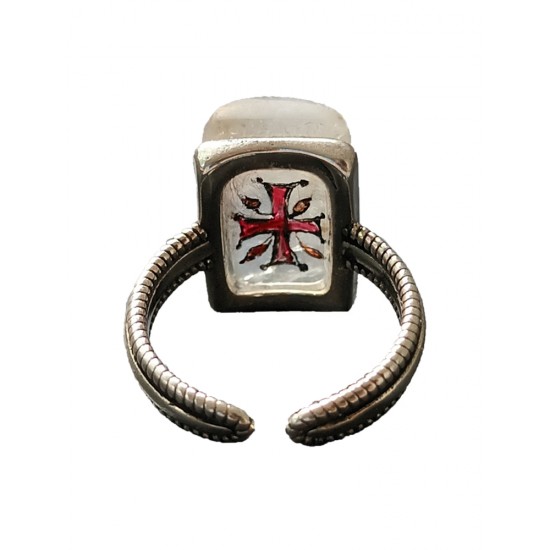 Регулируем сребърен пръстен с ръчно рисувано изображение на кръст 