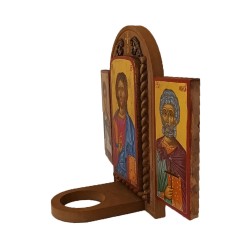 Домашен иконостас с Христос Вседържител, Свети Димитър и Свети Мина